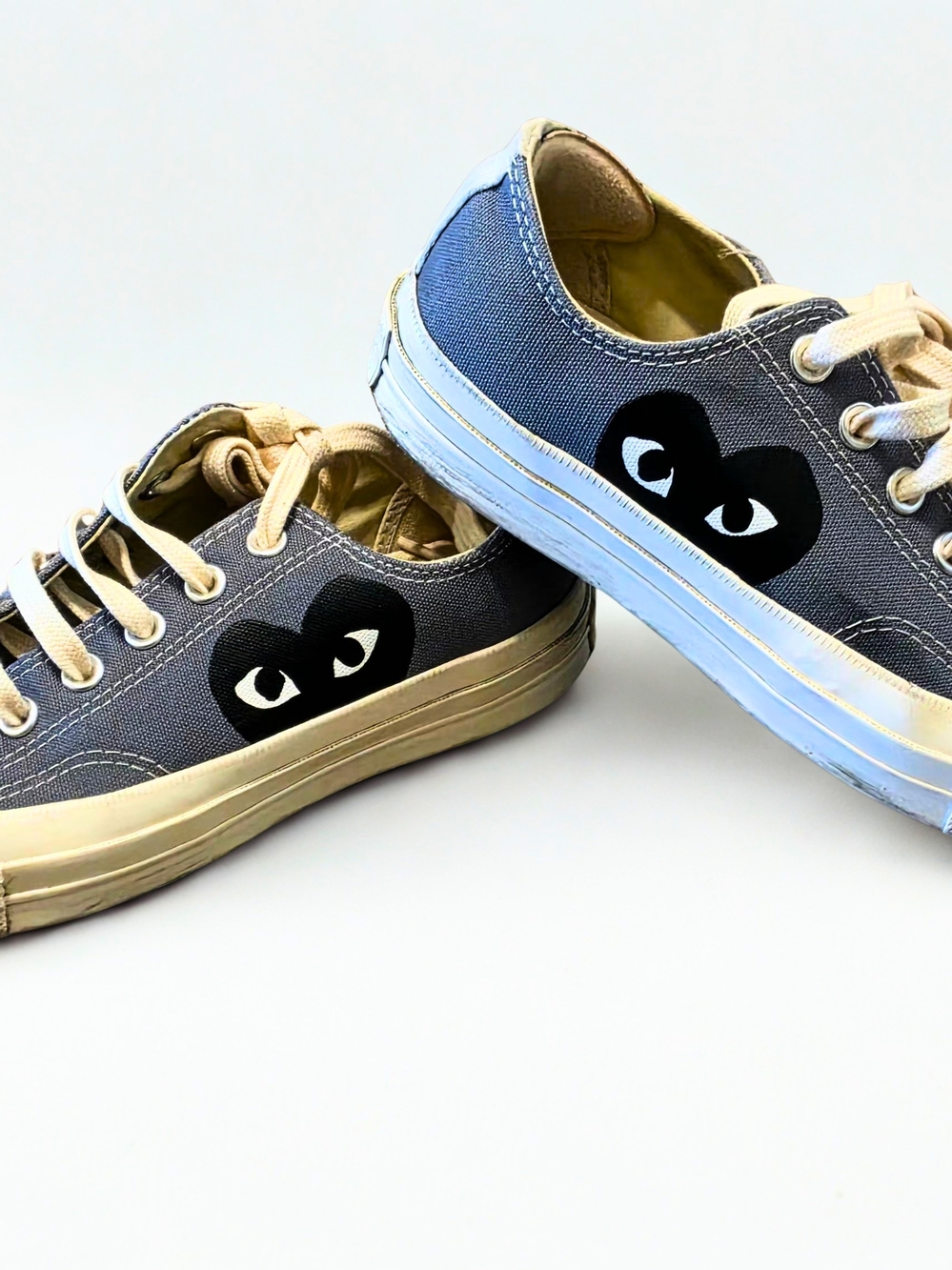 Unisex Comme des Garcons PLAY Kids Gray Canvas Sneakers with Black Heart Logo